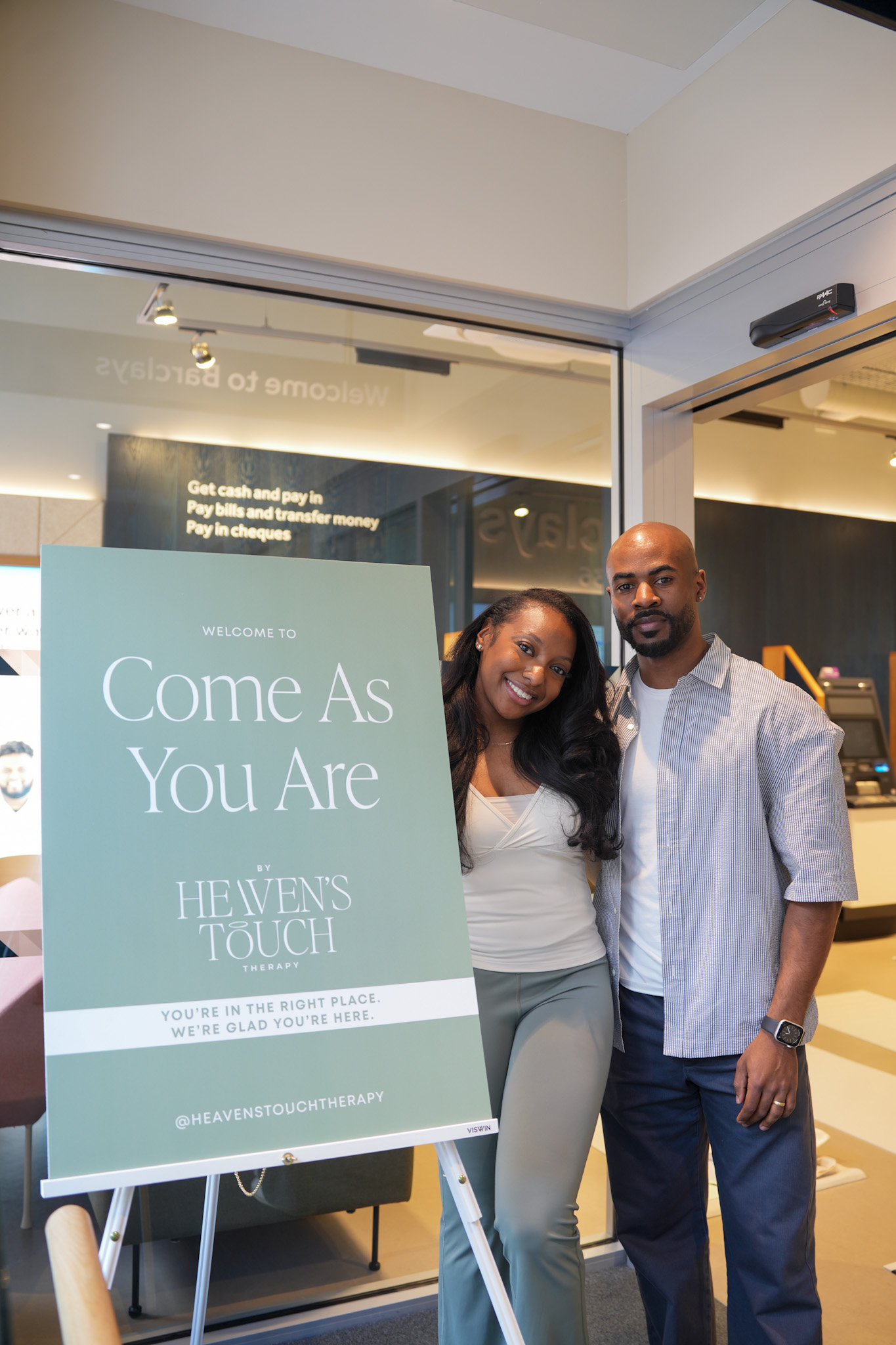 Rianna Tackie and Nizar Tackie, founders of Heaven's Touch Therapy, at the Come As You Are wellness event with Barclays
